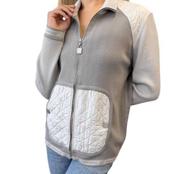 CHANEL Sport Vintage 04P CC Logo Zipped Quilted Jacket Top #44 Gray [105664] - Picture 2 of 12